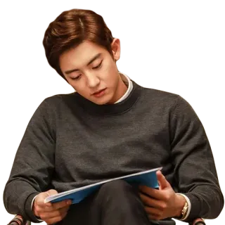 📚 homme, coréen, lecture, intérieur, assis whatsapp sticker