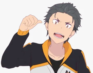 ✌️ Subaru Natsuki Re:Zero anime, angry, pointing, boy, jacket telegram sticker