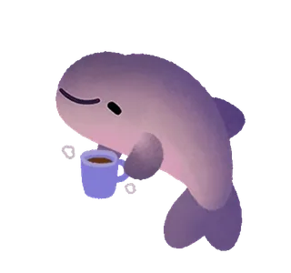 🐬 động vật, dễ thương, cá heo, cà phê, thức uống, biển telegram sticker