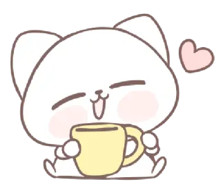 🍵 gato, fofo, kawaii, feliz, café, coração, adesivo whatsapp sticker