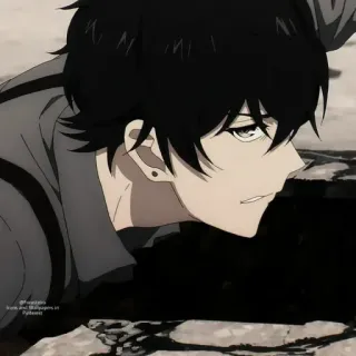 🕳 Anime, Hombre, Pelo negro, Vista lateral, Pendiente, Animación, Dibujo animado whatsapp sticker