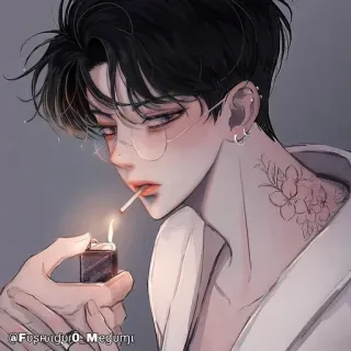 🚬 @Fushiguro_Megumi cigarrillo, fumar, encendedor, arte, tatuaje, anime, ilustración whatsapp sticker