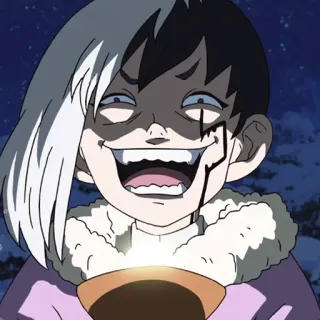 🧐 Asagiri Gen Dr. Stone Anime, Dr. Stone, Asagiri Gen, Travieso, Personaje, Villano, Sangre telegram sticker