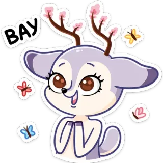 😍 BAY Hirsch, Tier, Cartoon, Süß, Blumen, Geweih, Schmetterling whatsapp sticker