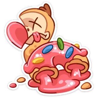 😵 Cartone animato, Ciambella, Cibo, Dolce, Carino, Divertente, Personaggio, Adesivo whatsapp sticker