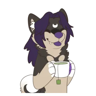 🍵 lobo, dibujos animados, té, taza, furry, antro, creciente, luna telegram sticker