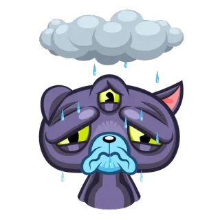 😞 buồn, mèo, mưa, mây, u sầu, phim hoạt hình telegram sticker