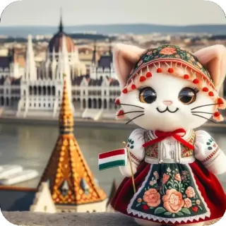 🤩 кот, Венгрия, венгерский флаг, Будапешт, традиционная одежда, милый, путешествия telegram sticker