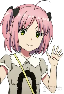 👋 garota anime, cabelo rosa, desenho animado, personagem, acenando, feliz telegram sticker