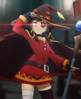😏 Megumin KonoSuba Anime, Magie, Mage, Rouge, Fille, Magicien, Bâton whatsapp sticker