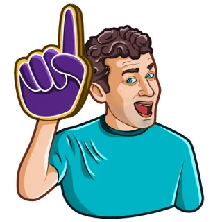 ☝️ การ์ตูน, แฟน, นิ้วโฟม, ผู้ชาย, สนับสนุน, เชียร์, กีฬา whatsapp sticker