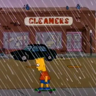 🌧 Bart Simpson The Simpsons CLEANERS Simpson, skateboard, rain, cartoon, Bart telegram sticker