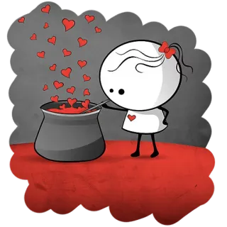 👩 kartun, hati, cinta, gadis, kuali, sihir telegram sticker