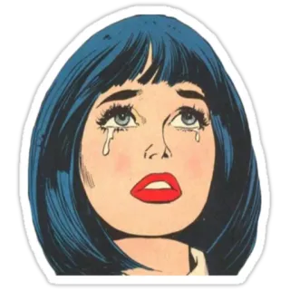 😢 sad, crying, comic, girl, retro, woman, distress telegram sticker