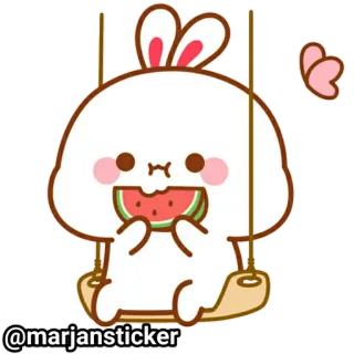 ❤️ @marjansticker зайчик, кролик, арбуз, милый, животное, наклейка, мультфильм telegram sticker