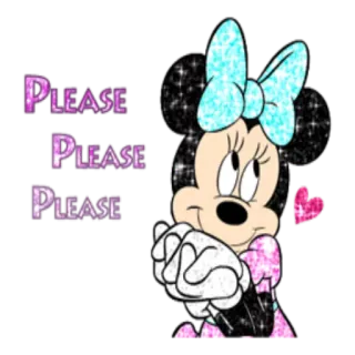 🙏 Minnie Mouse PLEASE PLEASE PLEASE Minnie Maus, Cartoon, Süß, Flehend, Funkeln, Animation, Disney telegram sticker
