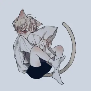 🛌 Anime, Catboy, Oreiller, Mignon, Illustration, Art numérique telegram sticker