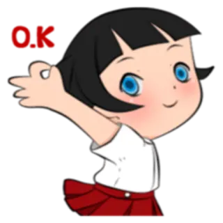 👌 OK fille, animé, uniforme scolaire, ok, mignon, positif whatsapp sticker