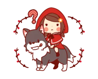 ❓ Little Red Riding Hood desenho animado, chapeuzinho vermelho, lobo, fofo, kawaii telegram sticker