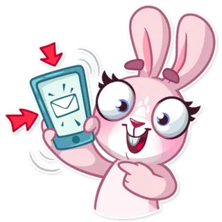📩 conejo, animal, dibujos animados, teléfono, mensaje, lindo, rosa telegram sticker