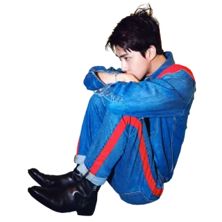 😔 homme, assis, mode, denim, portrait, homme whatsapp sticker