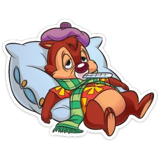🤒 Chip sick, cartoon, chipmunk, cold, flu, disney telegram sticker