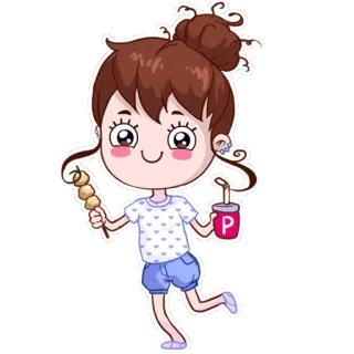 🍏 мультфильм, девочка, еда, напиток, милый, стикер telegram sticker
