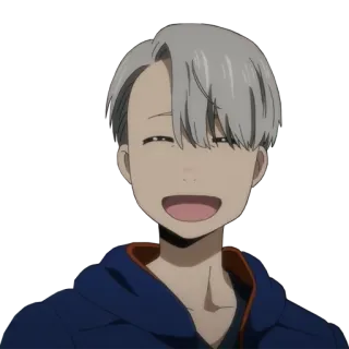 😄 Viktor Nikiforov Yuri!!! on Ice Аниме, Персонаж, Улыбка, Счастливый, Седые волосы whatsapp sticker