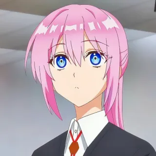🙂 fille anime, cheveux roses, yeux bleus, personnage, dessin animé, féminin, uniforme scolaire telegram sticker