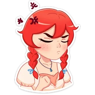 😡 โกรธ, ผู้หญิง, การ์ตูน, หงุดหงิด, ผมแดง, ถักเปีย, รำคาญ whatsapp sticker