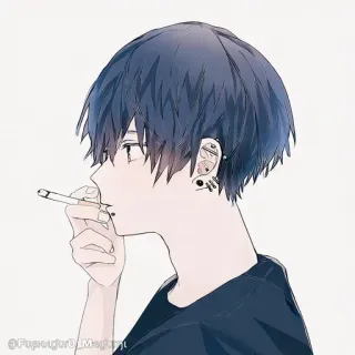 🚬 Anime, Fumando, Cigarrillo, Pendientes, Piercings, Chico, Manga whatsapp sticker