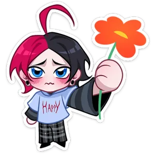 🌹 HAPPY Anime, Mignon, Fleur, Triste, Chibi, Dessin animé, Illustration, Joyeux telegram sticker