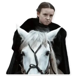 😕 Lyanna Mormont Game of Thrones Lyanna Mormont, Game of Thrones, sterke vrouw, paard, serieus, personage, HBO, TV serie whatsapp sticker