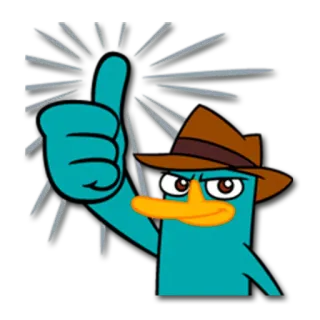 👌 Perry the Platypus Phineas and Ferb Perry l'ornitorinco, Phineas e Ferb, Cartone animato, Animazione, Pollice in su, Agente P, Ornitorinco, Cappello marrone telegram sticker