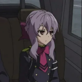 🔙 Shinoa Hiiragi Seraph of the End Anime, Mädchen, lila Haare, Uniform, ernst telegram sticker
