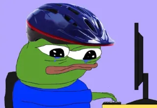 😭 Pepe the Frog Pepe, Mem, Żaba, smutny, płacz, komputer, kask, online telegram sticker