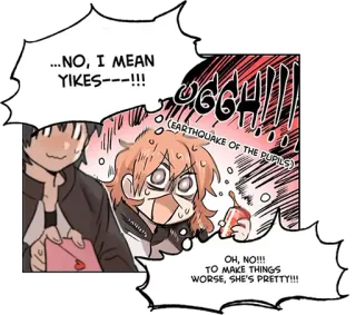 😧 ...NO, I MEAN
YIKES---!!!
(EARTHQUAKE OF THE PUPILS
OH, NO!!!
TO MAKE THINGS
WORSE, SHE'S PRETTY!!! Anime, Manga, Personaje, Expresión, Dibujo animado telegram sticker