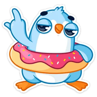 🤘 pingüino, dona, dedo corazón, insultante, grosero, dibujo animado telegram sticker