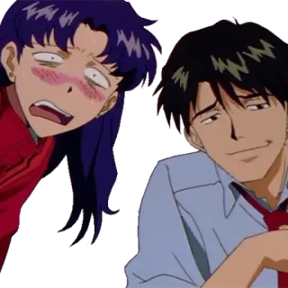 💏 Neon Genesis Evangelion Anime, Ausdruck, Schockiert, Verlegen, Paar, Misato Katsuragi, Gendo Ikari whatsapp sticker