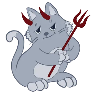 😈 Katze, Teufel, Tier, Halloween, Hörner, Mistgabel, Dämon whatsapp sticker
