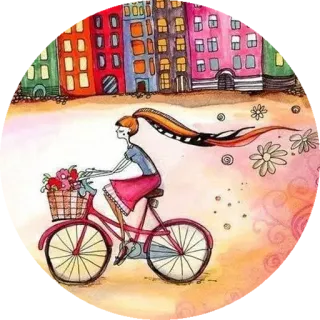 🚲 Fahrrad, Blumen, Mädchen, Stadt, Kunst, skurril, Fahrradtour telegram sticker