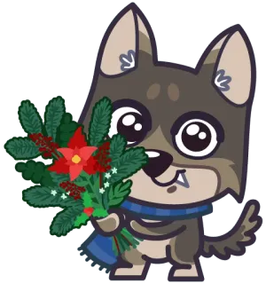 💐 lobo, animal, desenho animado, cachorro, flores, buquê, fofo telegram sticker