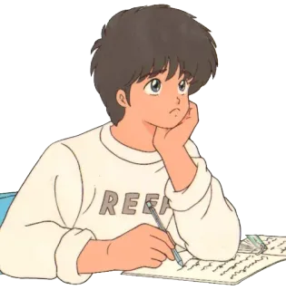 😒 REEF 애니메이션, 소년, 학생, 글쓰기, 생각, 만화, 만화 telegram sticker