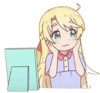 ❤️ Chica anime, Dibujo animado, Lindo, Pelo rubio, Ordenador, Kawaii telegram sticker
