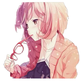 😇 Anime Mädchen, Rosa Haare, Brille, Süß, Cartoon, Manga whatsapp sticker