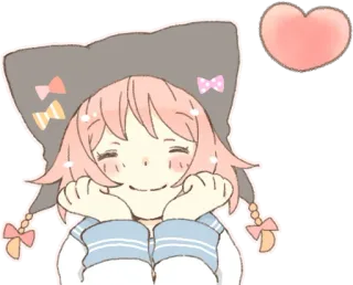😊 Anime, Fille, Mignon, Coeur, Kawaii, Rose, Dessin animé telegram sticker