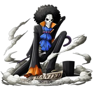 💀 Brook One Piece WANTED anime, one piece, brook, esqueleto, pirata, procurado telegram sticker