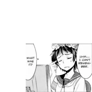 ❓ WHAT WAS IT?  UHM... I CAN'T REMEM-BER. Anime, Mangá, Pensando, Balão de fala, Coroa de flores, Uniforme escolar telegram sticker