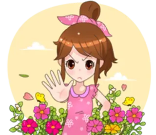 👻 desenho animado, menina, pare, mão, flor whatsapp sticker