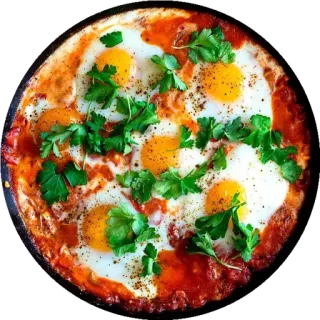 🍽 еда, яйца, завтрак, шакшука, петрушка, томатный соус telegram sticker